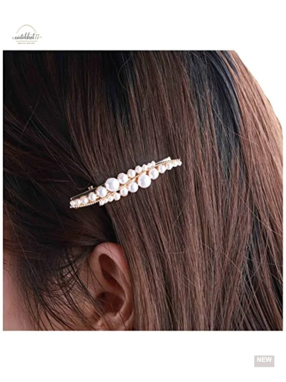 Vintage Pearl Hair Clip Barrette - Decorative Metal Headpiece with Gold Pins